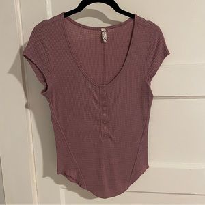 Free People Dusty Purple Button Front Knit Tee